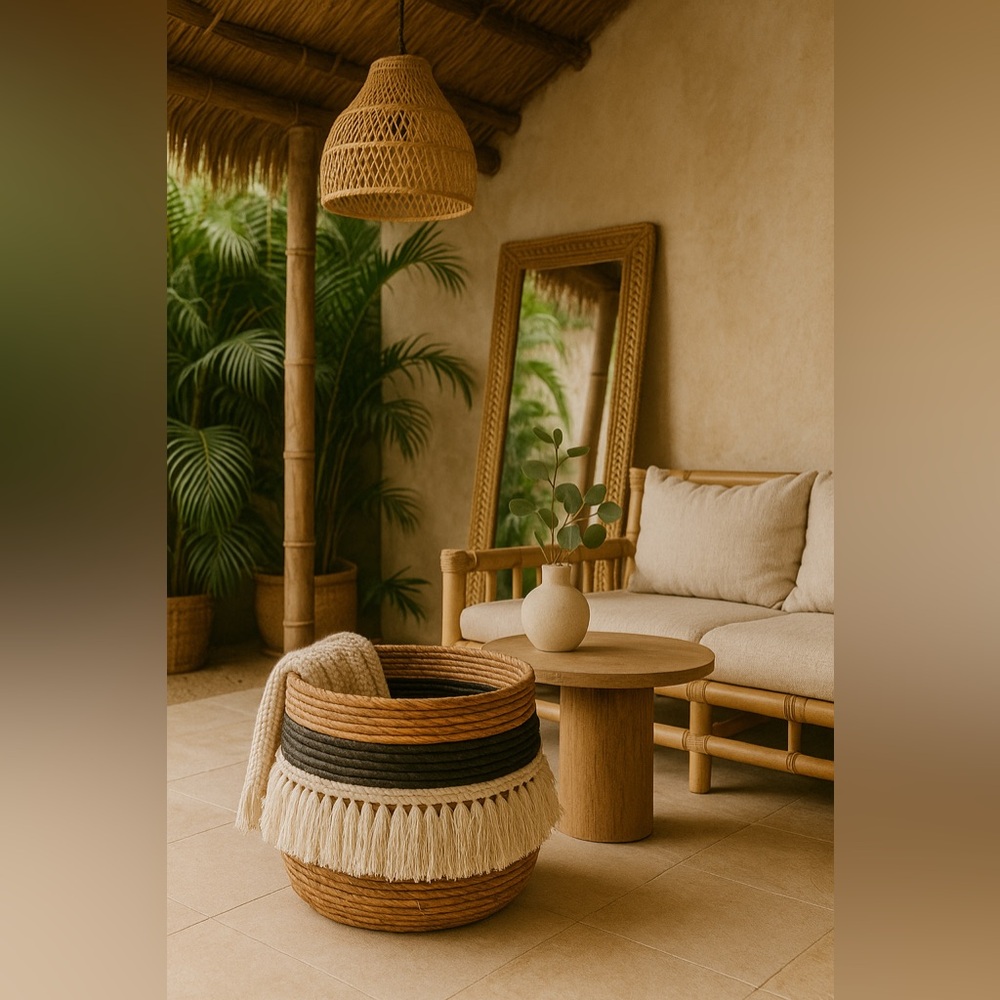 Bohemian Raffia Fringe Large Basket Made in Indonesia